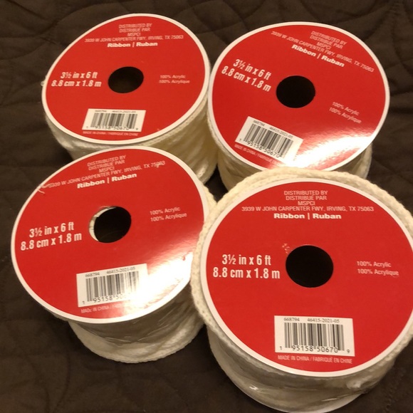 RIBBON CREAMY WINTER WHITE CABLE KNIT STRETCHY - 4 SPOOLS 3.5”x6ft each - #199 - Picture 6 of 6